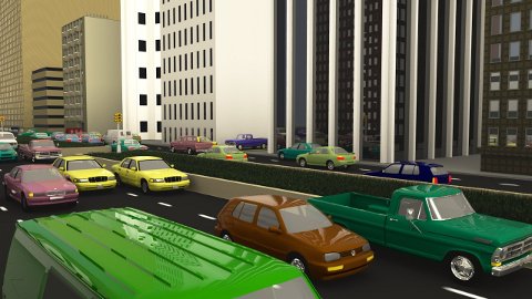 Low angle view of traffic simulated with our method