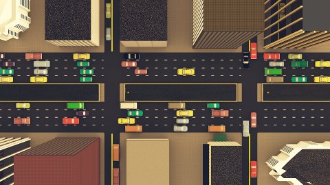 Overhead view of traffic simulated with our method