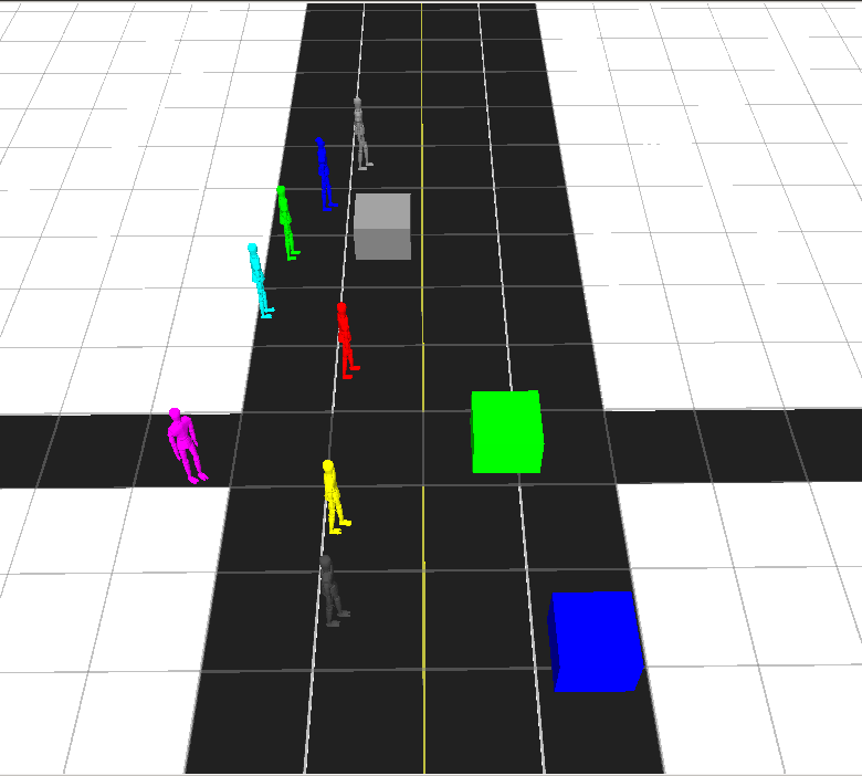 >Dynamic Obstacles: Robots have to cross moving obstacle's path to navigate to their goals.